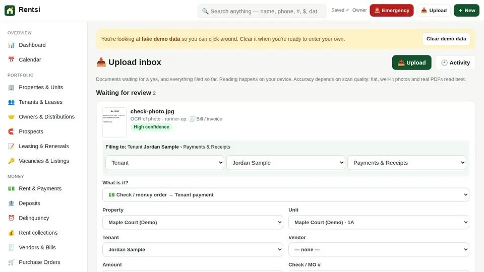 Smart Upload screen (sample data)
