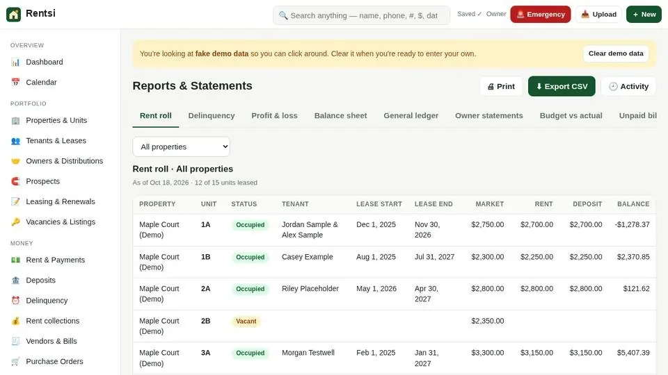 Report builder screen (sample data)
